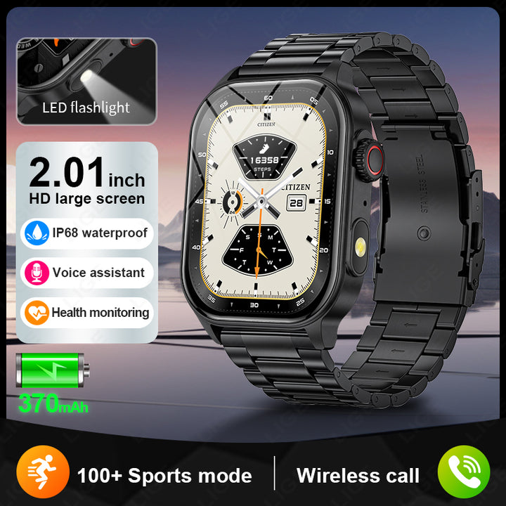 Premium Outdoor Sports Fitness Smartwatch for Men – 1.96" Screen, Bluetooth Calling, IP68 Waterproof, Heart Rate, Blood 