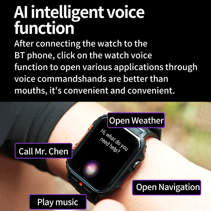 Premium Outdoor Military Smartwatch for Men - Bluetooth Calling, IP68 Waterproof, 100+ Sports Modes, 1.95-inch Display, Heart