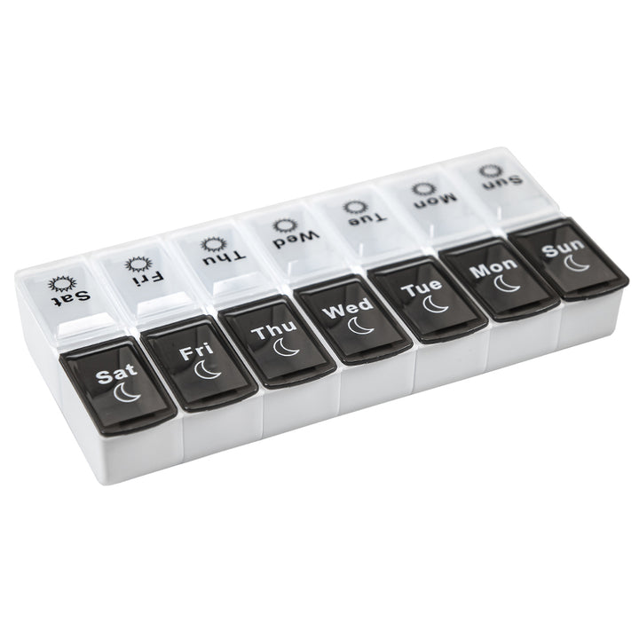 Premium Weekly Travel Pill Organizer – 7-Day 14-Grid Medicine Storage Box for Tablets, Vitamins, Fish Oils, and Supplements