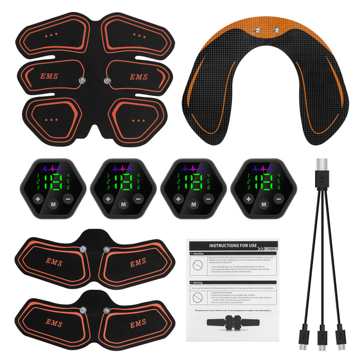 Premium EMS Muscle Stimulator Abdominal Hip Trainer with LCD Display | USB Rechargeable Fitness Toner for Body Slimming & 