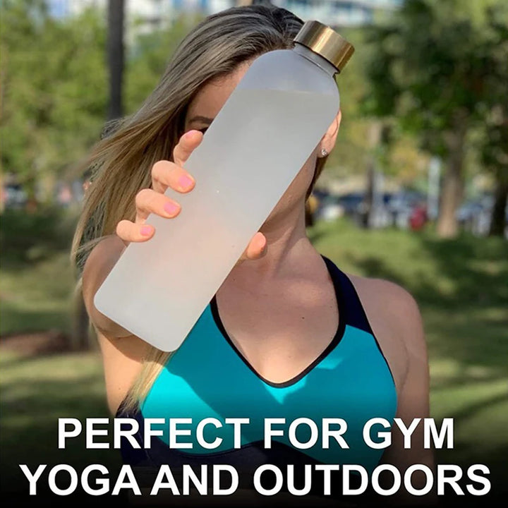 Premium 1L Motivational Water Bottle with Time Marker - BPA-Free, Leakproof Frosted Plastic, 32oz Reusable Sports and Fitness