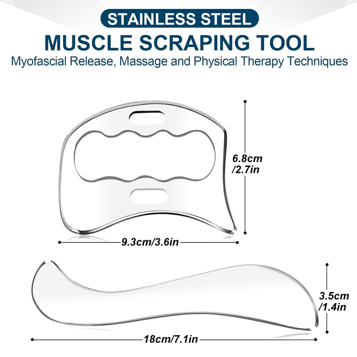 Premium Stainless Steel Gua Sha Massage Tool Set - Myofascial Release Scraper for Muscle Pain Relief, Blood Circulation, and 