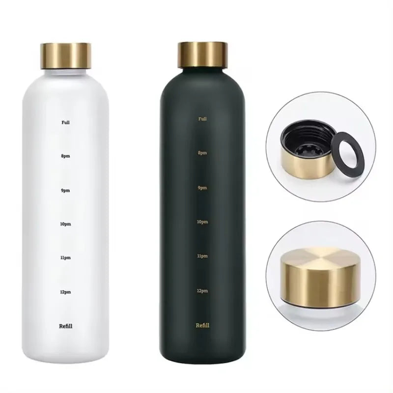 Premium 1L Motivational Water Bottle with Time Marker - BPA-Free, Leakproof Frosted Plastic, 32oz Reusable Sports and Fitness