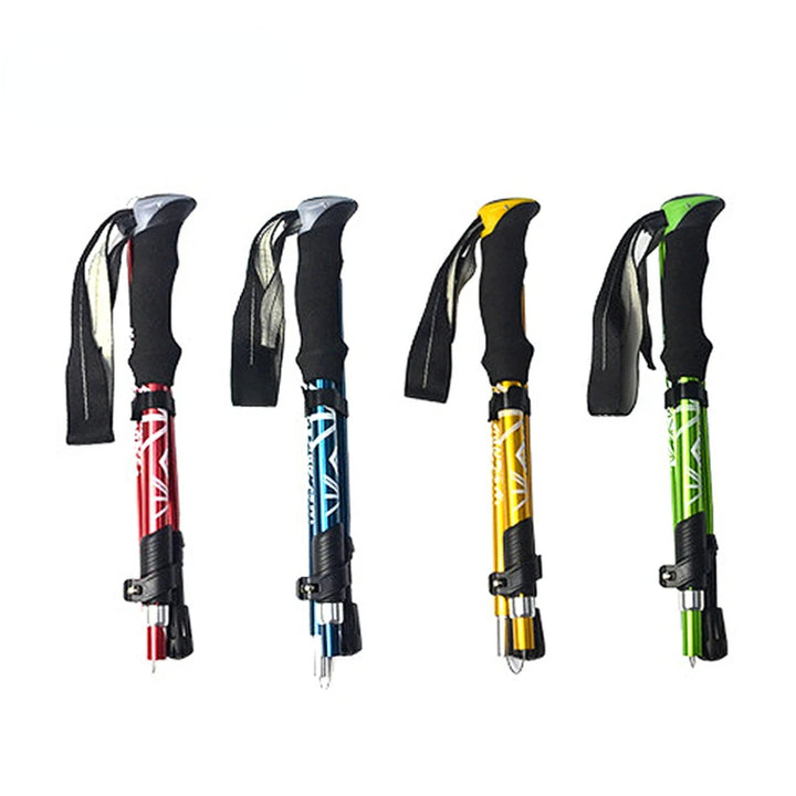 Premium Portable Folding Trekking Pole – Lightweight Alloy Shaft, Carbon Tungsten Steel Tip, Adjustable T-Handle, 4-Section 