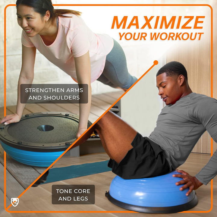 Premium Half Balance Ball – Yoga Balance Trainer for Core Stability & Full Body Workout – Includes Resistance Bands – Home or