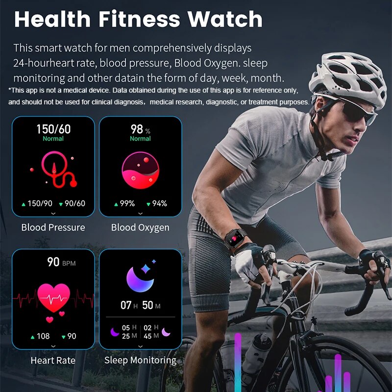 Premium Outdoor Sports Fitness Smartwatch for Men – 1.96" Screen, Bluetooth Calling, IP68 Waterproof, Heart Rate, Blood 