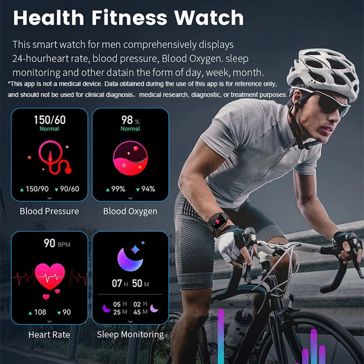 Premium Outdoor Sports Fitness Smartwatch for Men – 1.96" Screen, Bluetooth Calling, IP68 Waterproof, Heart Rate, Blood 