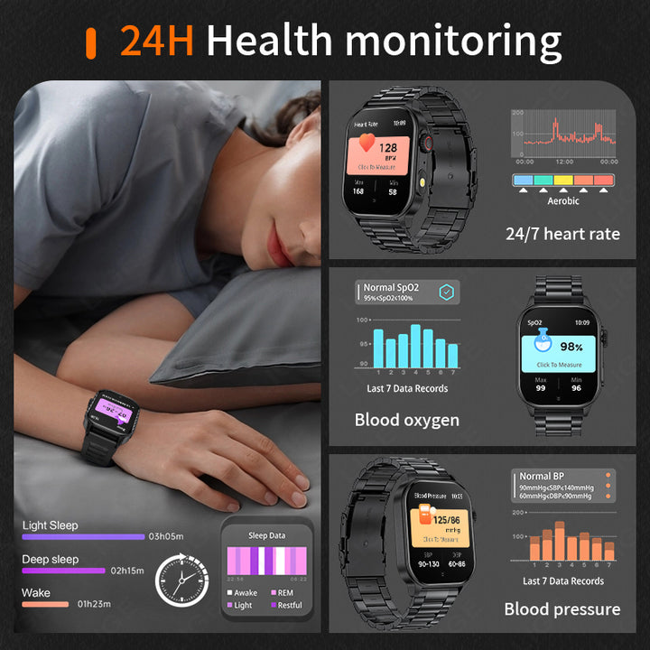 Premium Outdoor Sports Fitness Smartwatch for Men – 1.96" Screen, Bluetooth Calling, IP68 Waterproof, Heart Rate, Blood 