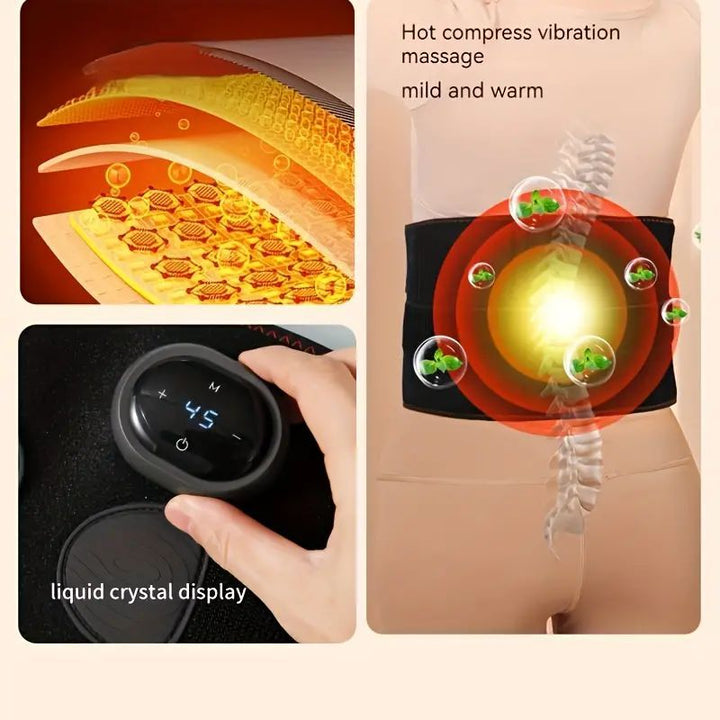 Premium Electric Waist Massager – Portable Lumbar Heating Belt with 3 Vibration Levels & Temperature Control – Adjustable Waist Support Brace for Pain Relief & Comfort