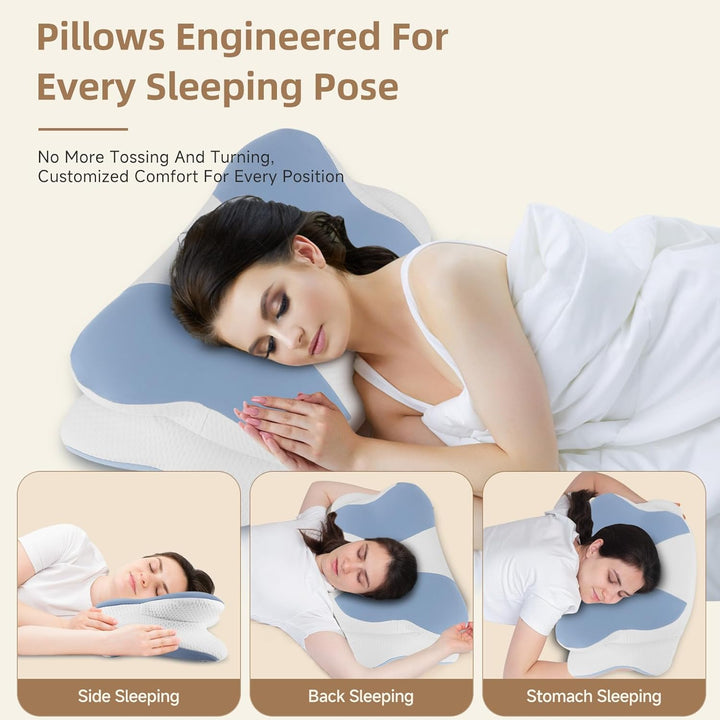 Premium Memory Foam Cervical Pillow – 2-in-1 Ergonomic Contour Neck Pillow for Pain Relief – Orthopedic Support Pillow for 