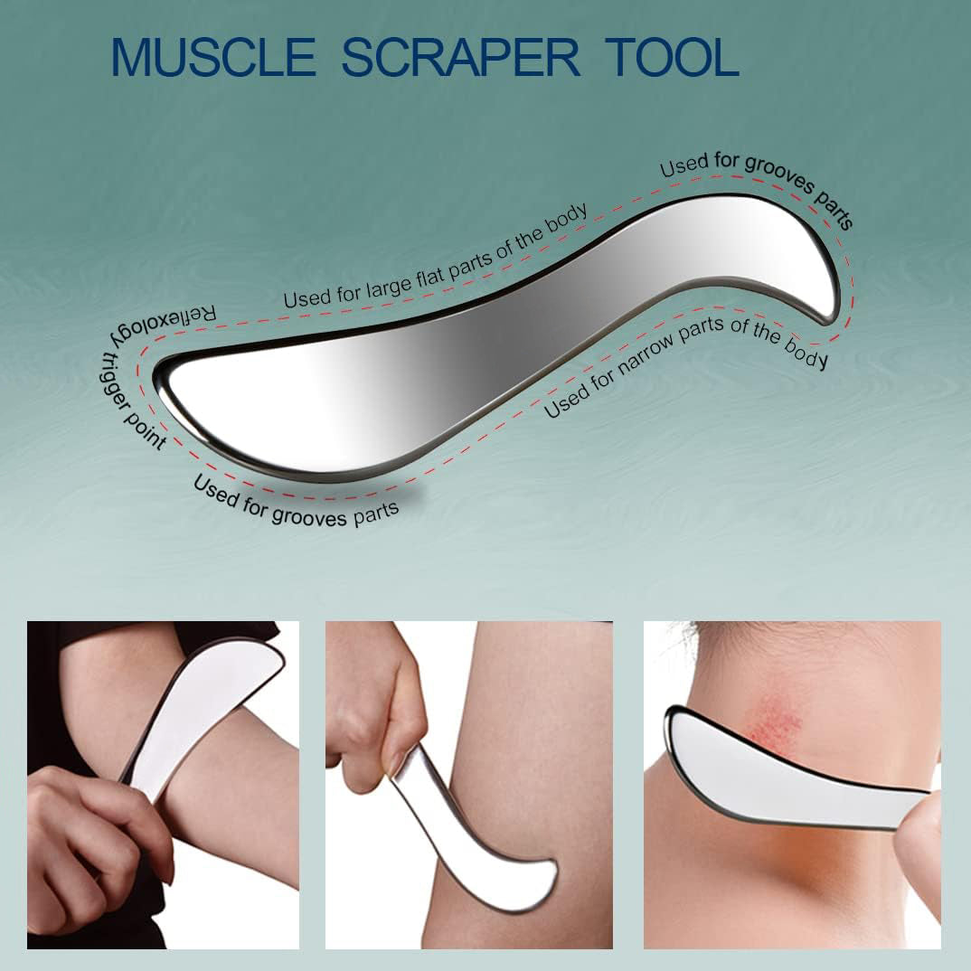 Premium Stainless Steel Gua Sha Massage Tool Set - Myofascial Release Scraper for Muscle Pain Relief, Blood Circulation, and 