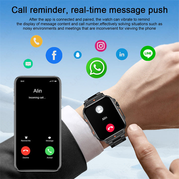 Premium Outdoor Military Smartwatch for Men - Bluetooth Calling, IP68 Waterproof, 100+ Sports Modes, 1.95-inch Display, Heart