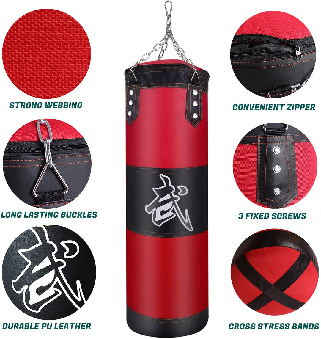 Premium Heavy Punching Sandbag – Durable Boxing Bag with Metal Chain Hook – Kick, Karate, Taekwondo Training – Includes  
