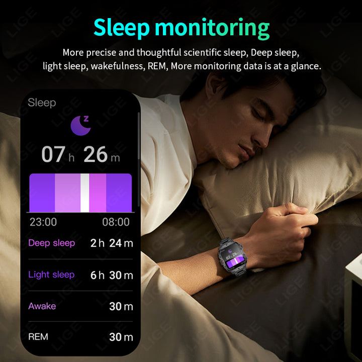 Premium Outdoor Sports Fitness Smartwatch for Men – 1.96" Screen, Bluetooth Calling, IP68 Waterproof, Heart Rate, Blood 
