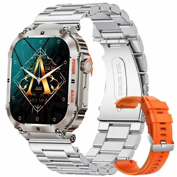 Premium Outdoor Sports Fitness Smartwatch for Men – 1.96" Screen, Bluetooth Calling, IP68 Waterproof, Heart Rate, Blood 