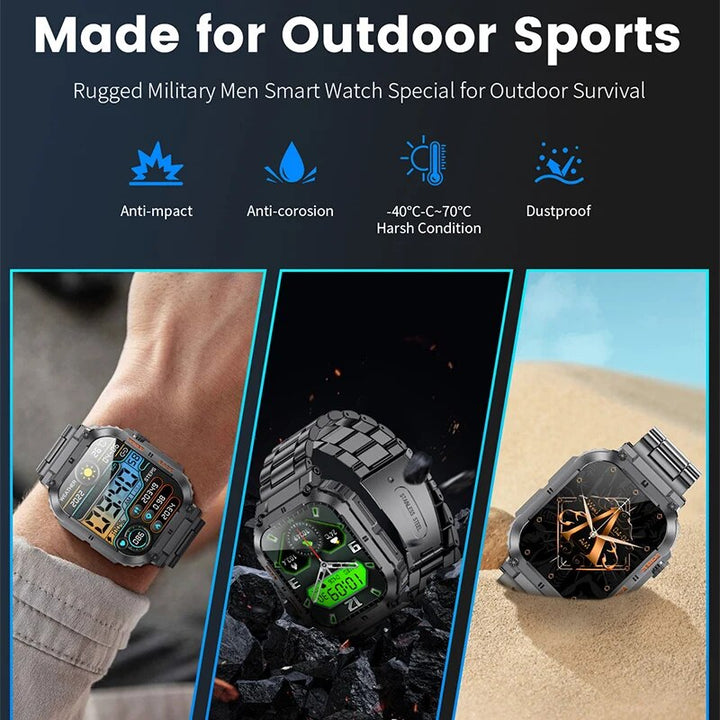 Premium Outdoor Sports Fitness Smartwatch for Men – 1.96" Screen, Bluetooth Calling, IP68 Waterproof, Heart Rate, Blood 