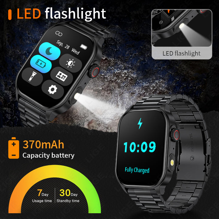 Premium Outdoor Sports Fitness Smartwatch for Men – 1.96" Screen, Bluetooth Calling, IP68 Waterproof, Heart Rate, Blood 