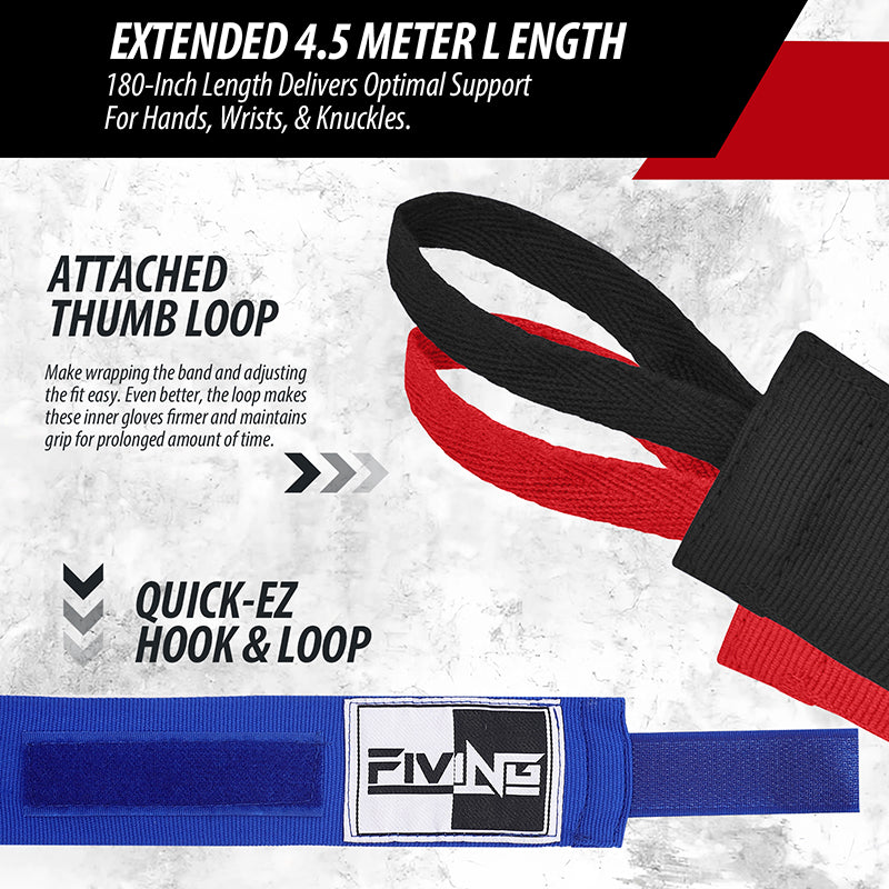 Premium Boxing Hand Wraps Inner Gloves – 180 Inch Elasticated Bandages with Thumb Loop, Wrist Protection for MMA, Muay Thai, 