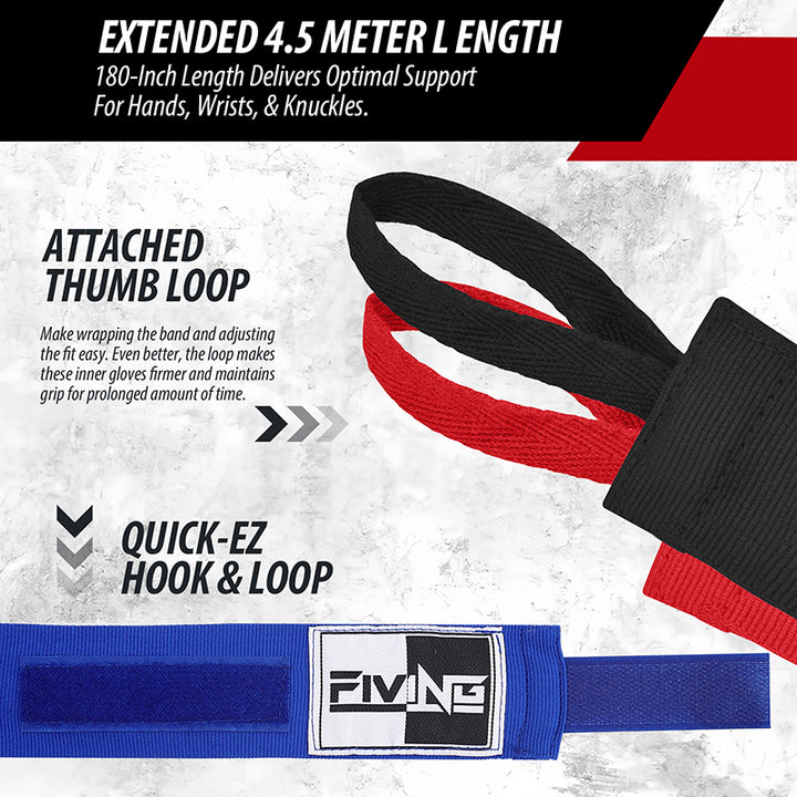 Premium Boxing Hand Wraps Inner Gloves – 180 Inch Elasticated Bandages with Thumb Loop, Wrist Protection for MMA, Muay Thai, 
