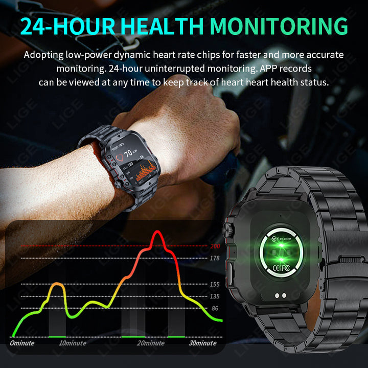 Premium Outdoor Sports Fitness Smartwatch for Men – 1.96" Screen, Bluetooth Calling, IP68 Waterproof, Heart Rate, Blood 