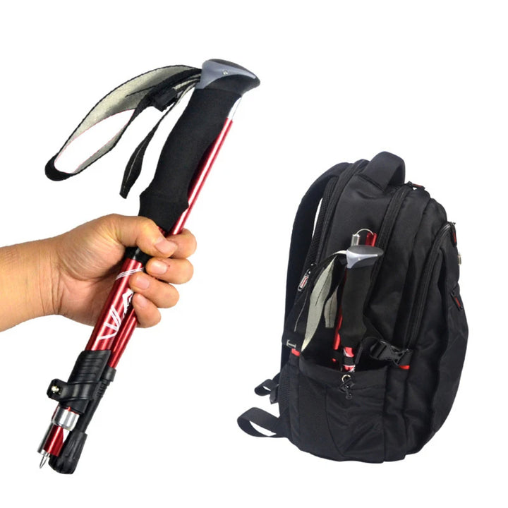 Premium Portable Folding Trekking Pole – Lightweight Alloy Shaft, Carbon Tungsten Steel Tip, Adjustable T-Handle, 4-Section 
