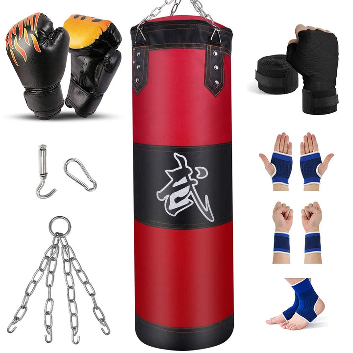 Premium Heavy Punching Sandbag – Durable Boxing Bag with Metal Chain Hook – Kick, Karate, Taekwondo Training – Includes  