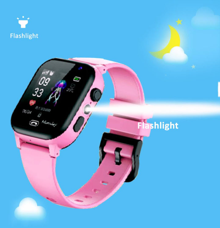 Premium Kids Smart Watch Phone – 2G GSM, LBS Location, SOS, Voice Chat, Camera, Flashlight, Alarm, Silicone Strap,