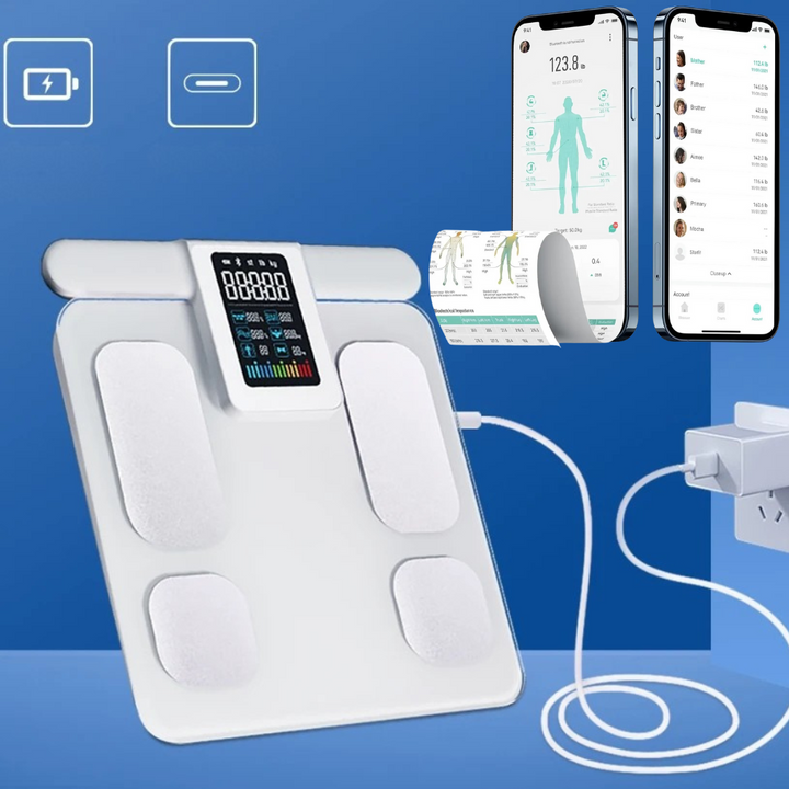 Premium Smart Body Composition Scale – 8 Electrode Bioimpedance Digital Weight Scale, Tracks Body Fat, Water, Muscle Mass, BMI, and More, Accurate Measurements for Health Monitoring