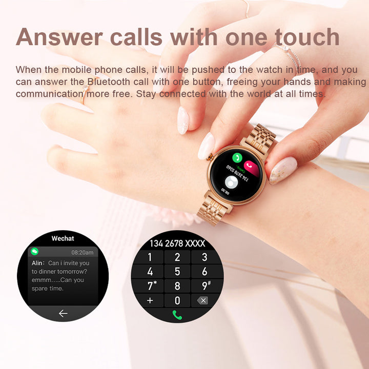 Premium Fashion Smartwatch for Women, 1.04" AMOLED Screen, Bluetooth Call, Metal Body, IP68 Waterproof, Heart Rate, Music 