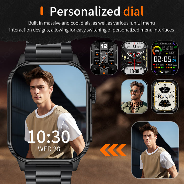 Premium Outdoor Sports Fitness Smartwatch for Men – 1.96" Screen, Bluetooth Calling, IP68 Waterproof, Heart Rate, Blood 
