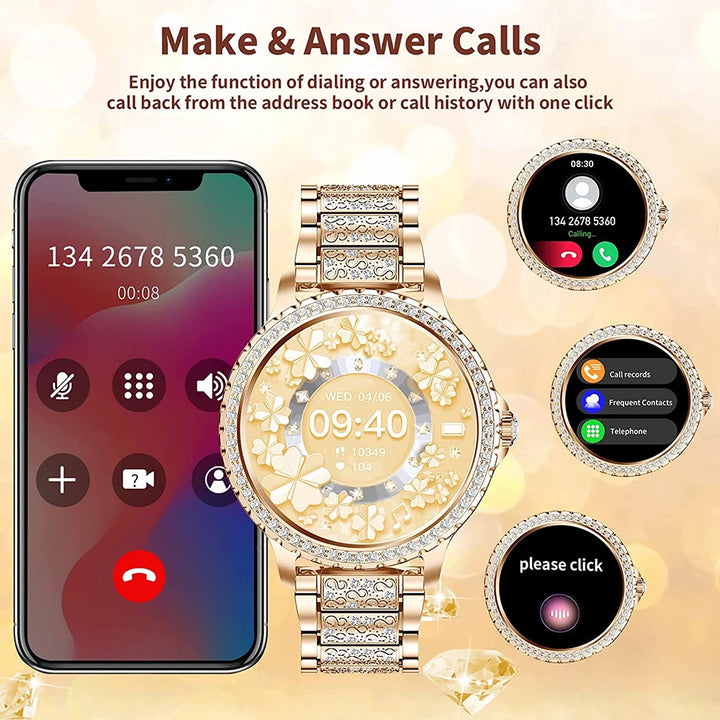 Premium Fashion Smartwatch for Women, 1.04" AMOLED Screen, Bluetooth Call, Metal Body, IP68 Waterproof, Heart Rate, Music 