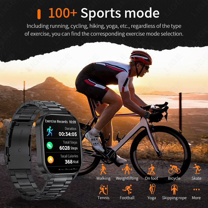 Premium Outdoor Sports Fitness Smartwatch for Men – 1.96" Screen, Bluetooth Calling, IP68 Waterproof, Heart Rate, Blood 