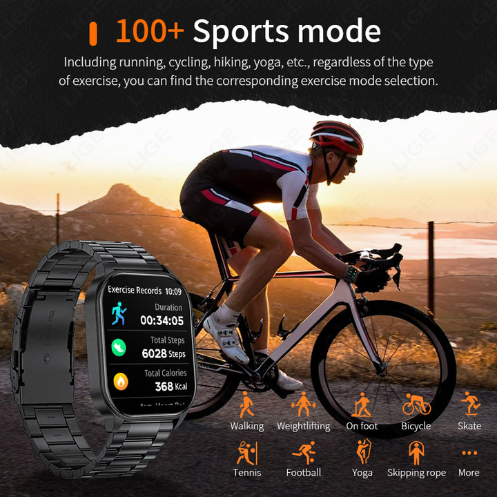 Premium Outdoor Sports Fitness Smartwatch for Men – 1.96" Screen, Bluetooth Calling, IP68 Waterproof, Heart Rate, Blood 