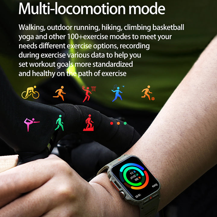 Premium Outdoor Military Smartwatch for Men - Bluetooth Calling, IP68 Waterproof, 100+ Sports Modes, 1.95-inch Display, Heart