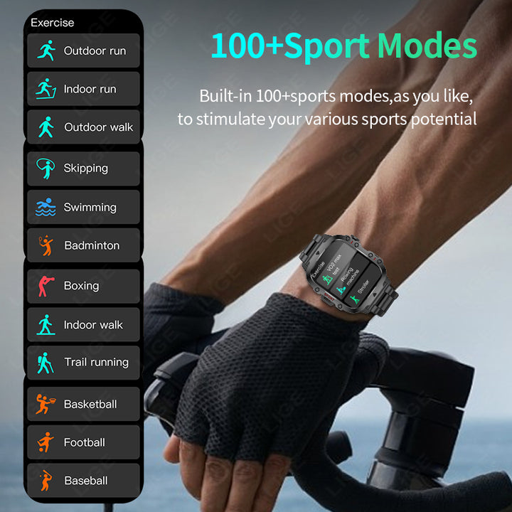Premium Outdoor Sports Fitness Smartwatch for Men – 1.96" Screen, Bluetooth Calling, IP68 Waterproof, Heart Rate, Blood 