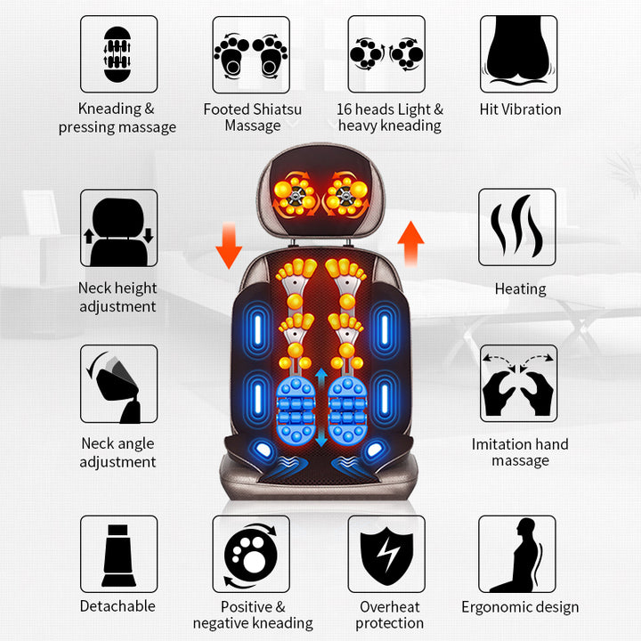 Premium Shiatsu Neck and Back Massager Pillow – Electric Cushion with Infrared Heat, Deep Tissue Kneading, 3 Adjustable Gears