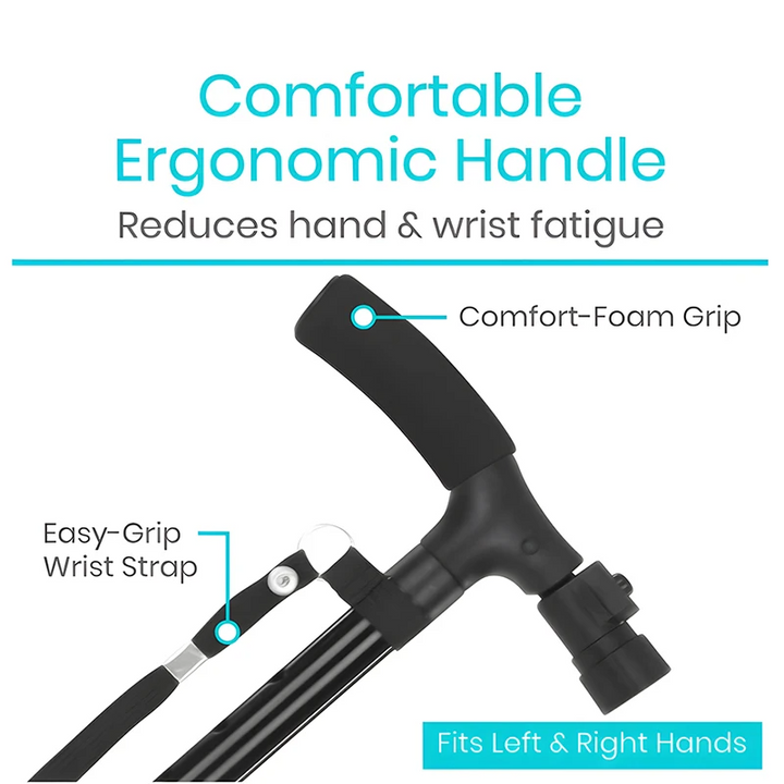 Premium Collapsible Telescopic Elder Cane – LED Walking Stick, Adjustable Folding Crutch for Seniors, Shock Absorber System, 