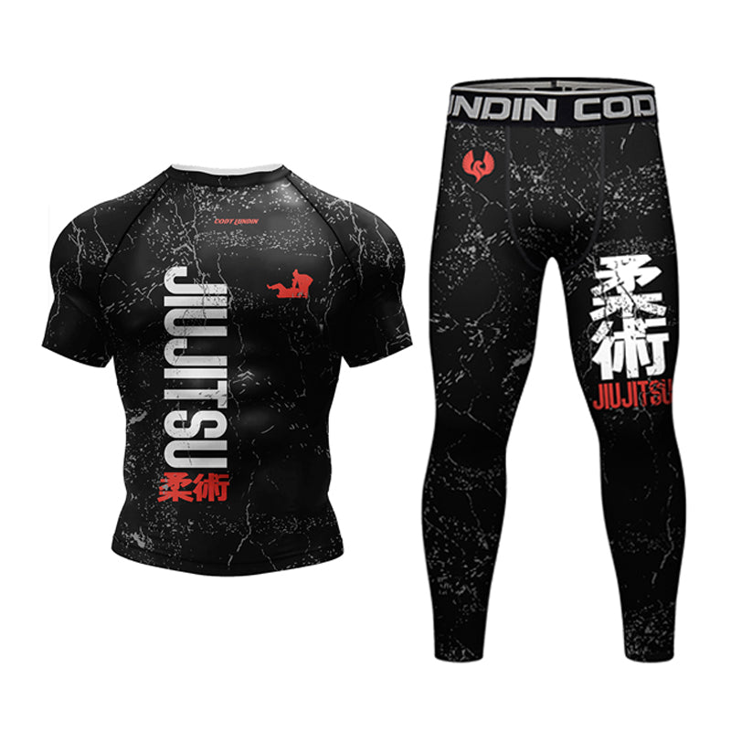 Premium Jiu Jitsu Rash Guard Set – 4-Piece MMA Sportswear Kit for Men, Includes Kimono T-shirt, Pants, Muay Thai Shorts, and 