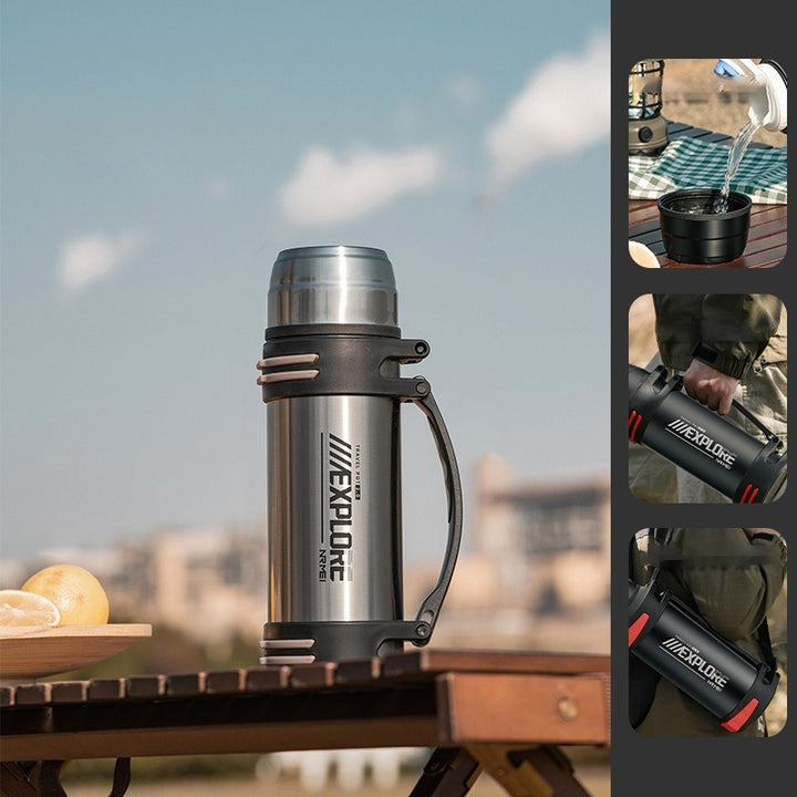 Premium Insulated Stainless Steel Water Bottle – 4L Thermal Flask, Double Vacuum Insulation, Leak-Proof, Soft Handle, Hot & Cold Beverage Container for Outdoor Use, Coffee/Tea Bottle with Carrying Strap