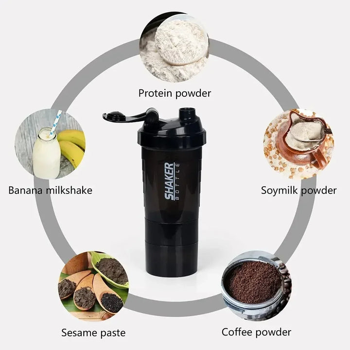 Premium 500ML Portable Protein Powder Shaker Bottle – High Capacity Sports Blender with Powder Case – Plastic Water Cup for Gym & Fitness – Modern, Leak-Proof Design