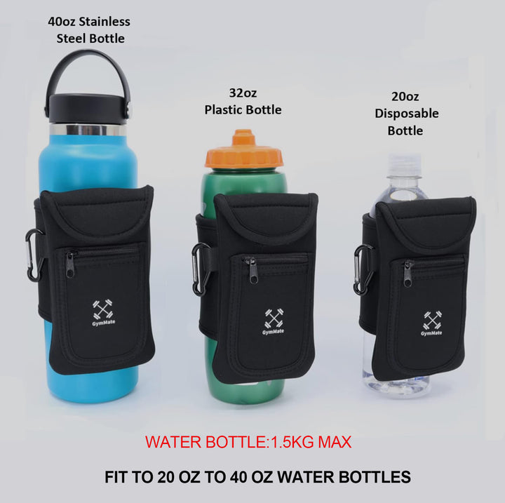 Premium Gym Magnetic Phone Bag – Anti-Slip Sleeve Pouch for 18-40 oz Water Bottle with Pockets for Keys, Cards, Headphones