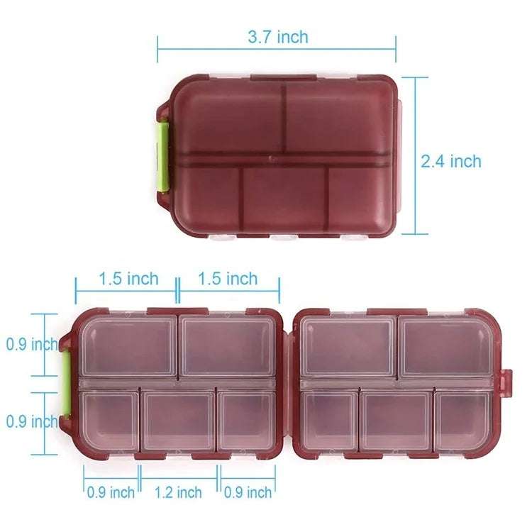 Premium Portable 10-Grid Pill Organizer – Compact Medicine Holder for Vitamins, Fish Oils, and Tablets – Moisture-Proof, Eco