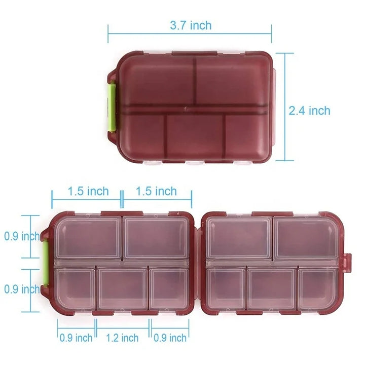 Premium Portable 10-Grid Pill Organizer – Compact Medicine Holder for Vitamins, Fish Oils, and Tablets – Moisture-Proof, Eco