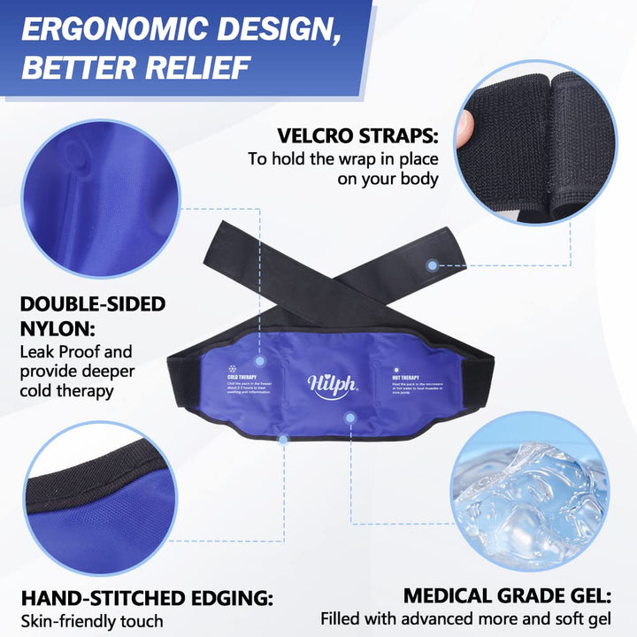 Premium Reusable Lower Back Ice Pack for Pain Relief – Adjustable Hot Cold Compress Therapy Lumbar Brace Support for 