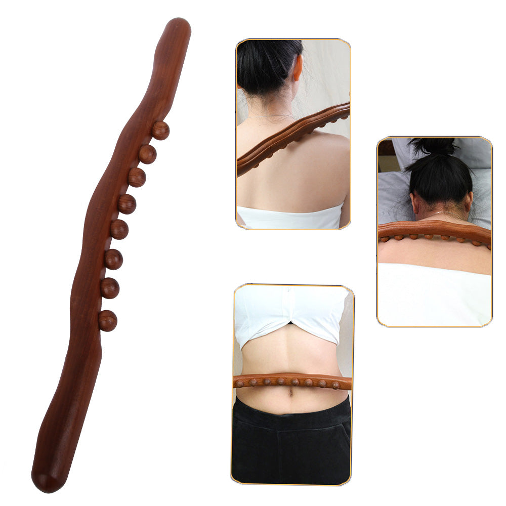 Premium 8 Beads Gua Sha Massage Stick - Carbonized Wood Meridian Scraping Therapy Wand for Muscle Relaxation and Acupuncture Relief