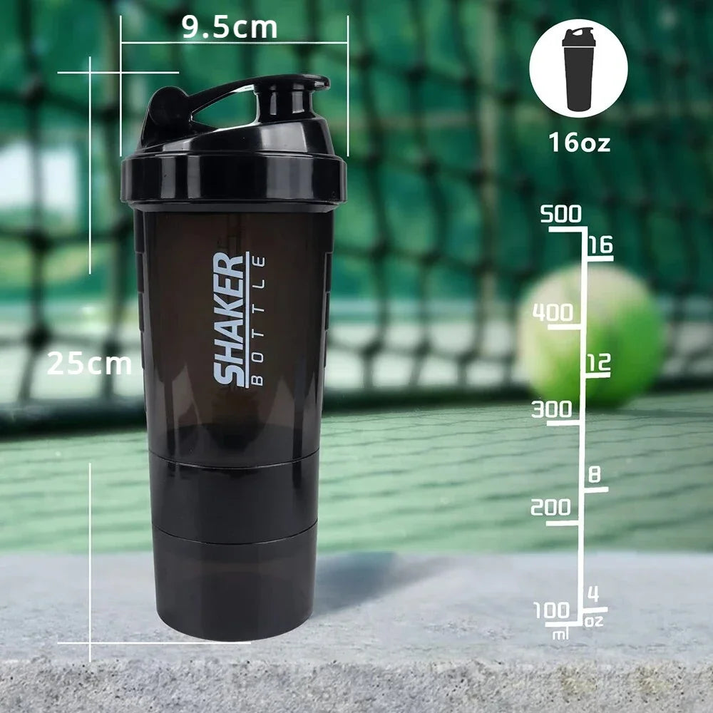 Premium 500ML Portable Protein Powder Shaker Bottle – High Capacity Sports Blender with Powder Case – Plastic Water Cup for Gym & Fitness – Modern, Leak-Proof Design