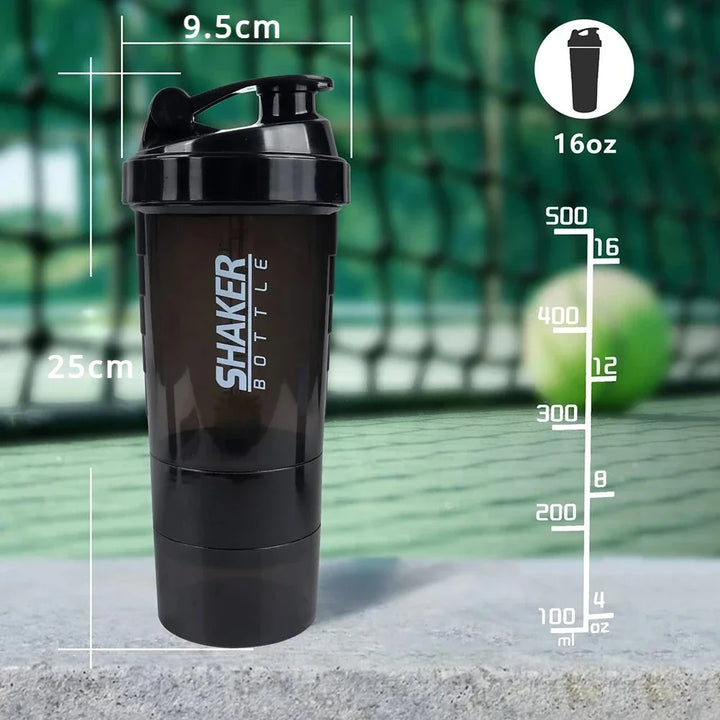Premium 500ML Portable Protein Powder Shaker Bottle – High Capacity Sports Blender with Powder Case – Plastic Water Cup for Gym & Fitness – Modern, Leak-Proof Design
