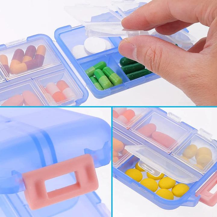 Premium Portable 10-Grid Pill Organizer – Compact Medicine Holder for Vitamins, Fish Oils, and Tablets – Moisture-Proof, Eco