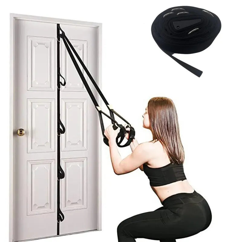 Premium Door Anchor Strap for Resistance Bands – Multi-Point Attachment with 5 Stainless Steel D-Rings, Adjustable Workout 