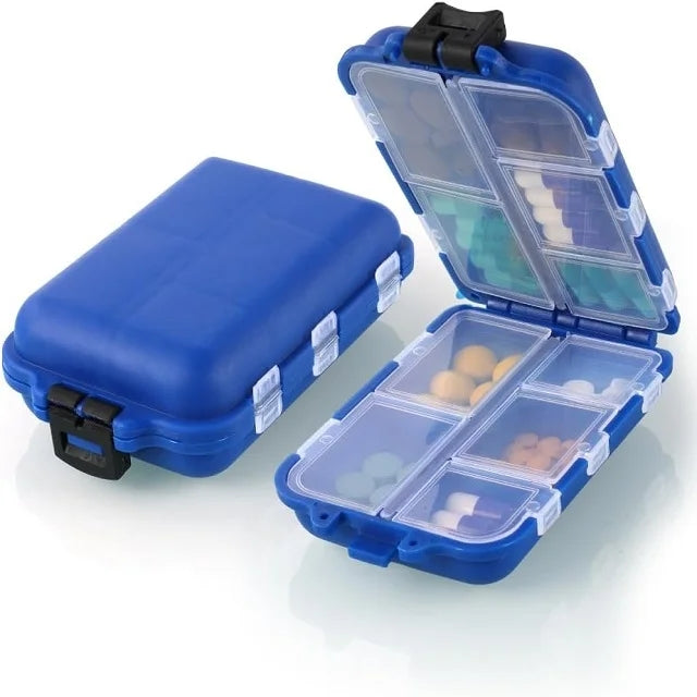 Premium Portable 10-Grid Pill Organizer – Compact Medicine Holder for Vitamins, Fish Oils, and Tablets – Moisture-Proof, Eco